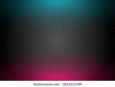 Dark perforated tech background with glowing neon illumination. Vector design