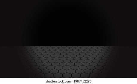 Ilustración del vector de fondo abstracto de hexágono de perspectiva oscura  