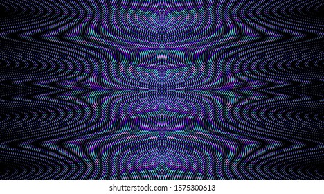 Dark phantom blue 2020 symmetrical abstract background with holographic texture. Wavy linear blending graphic. Soft moire effect. For creative project design cover, book, textile printing, web page.