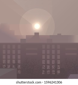 dark picture with a sleeping area, dullness and dullness, winter and dankness, vector illustration