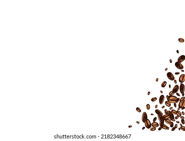 Dark Pile Abstract Vector White Background. Graphic Arabic Pattern. Brown Organic Seed Backdrop. Sketch EspressoCoffee Illustration.