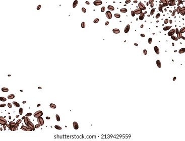 Dark Pile Graphic Vector White Background. Roasted Arabic Pattern. Black Realistic EspressoCoffee Frame. Abstract Seed Illustration.