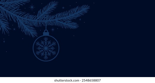 Dark pine branch festive Christmas frame vector background illustration, greeting banner design