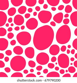 Dark pink abstract spots on white backdrop.Seamless vector pattern. For surface design, social media, scrapbooking, printing.