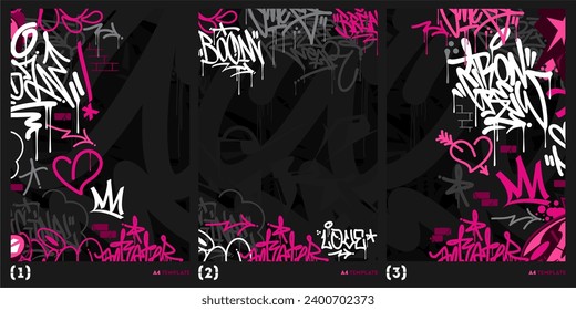 Dark Pink Abstract Urban Style Hiphop Graffiti Street Art Vector Illustration Background Template