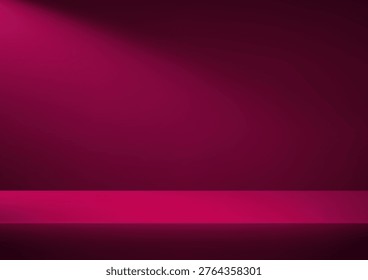 Dark pink Background Empty Room Studio with table. Empty room with light shadow. Space for selling products on the website. Vector illustration.