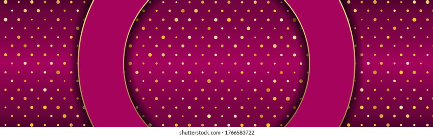 Dark pink banner with different textures. Effect of layered paper and golden spangles. EPS10
