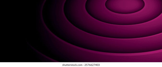 Dark pink and black background with layered, concentric circles. The background is modern and sleek, featuring pink and black hues. Circular pattern background. Pink background vector.