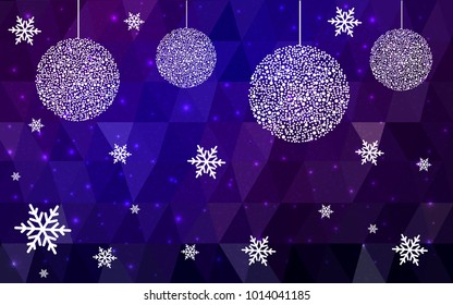 Dark Pink Blue christmas postcard low polygon background. Vector illustration consisting of triangles. Abstract triangular polygonal origami or crystal design of New Year celebration.