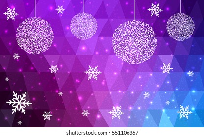 Dark pink, blue christmas postcard low polygon background. Vector illustration consisting of triangles. Abstract triangular polygonal origami or crystal design of New Year celebration.