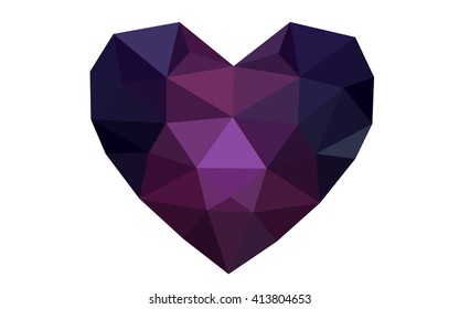 Dark Pink, blue heart isolated on white background. Geometric rumpled triangular low poly origami style gradient graphic illustration. Vector polygonal design for your business.
