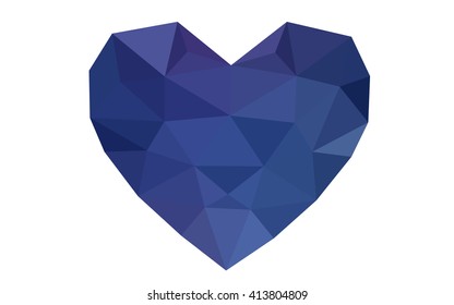 Dark Pink, blue heart isolated on white background. Geometric rumpled triangular low poly origami style gradient graphic illustration. Vector polygonal design for your business.