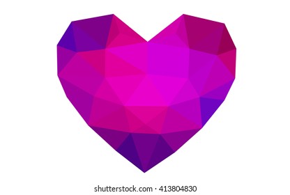 Dark Pink, blue heart isolated on white background. Geometric rumpled triangular low poly origami style gradient graphic illustration. Vector polygonal design for your business.
