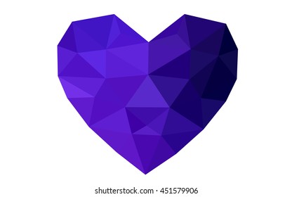 Dark Pink, blue heart isolated on white background. Geometric rumpled triangular low poly origami style gradient graphic illustration. Vector polygonal design for your business.