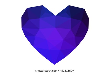 Dark Pink, blue heart isolated on white background. Geometric rumpled triangular low poly origami style gradient graphic illustration. Vector polygonal design for your business.