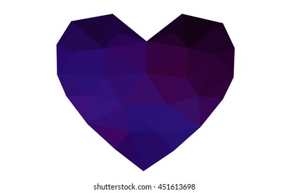 Dark Pink, blue heart isolated on white background. Geometric rumpled triangular low poly origami style gradient graphic illustration. Vector polygonal design for your business.