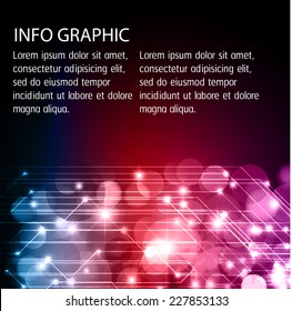 Dark pink blue red Defocused Light, Flickering Lights, Vector abstract festive background with bokeh defocused light. text box. card. Brochure. Abstract Technology background for computer graphic. 