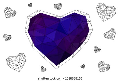 Dark Pink, Blue vector abstract glitter heart shape on white background in love concept for valentine's day with sweet and romantic moment. Polygonal design for your business.