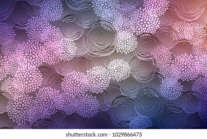 Dark Pink, Blue vector abstract doodle pattern. Flowers on blurred abstract background with gradient. The pattern can be used for coloring books and pages for kids.