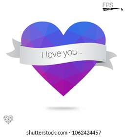 Dark Pink, Blue vector abstract glitter heart shape on white background in love concept for valentine's day with sweet and romantic moment. Polygonal design for your business.
