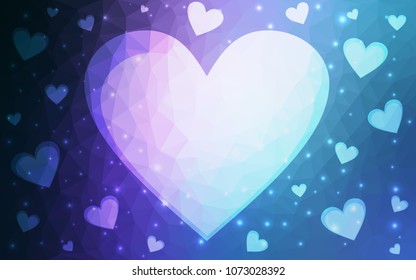 Dark Pink, Blue vector abstract glitter heart shape on white background in love concept for valentine's day with sweet and romantic moment. Polygonal design for your business.