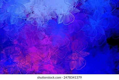 Dark Pink, Blue vector abstract backdrop with flowers. Flowers with gradient on white background. New template for your design.