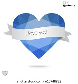 Dark Pink, Blue vector abstract glitter heart shape on white background in love concept for valentine's day with sweet and romantic moment. Polygonal design for your business.