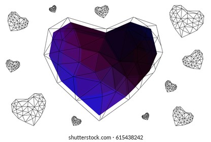 Dark Pink, Blue vector abstract glitter heart shape on white background in love concept for valentine's day with sweet and romantic moment. Polygonal design for your business.