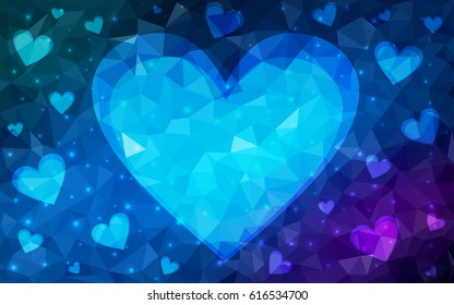 Dark Pink, Blue vector abstract glitter heart shape on white background in love concept for valentine's day with sweet and romantic moment. Polygonal design for your business.