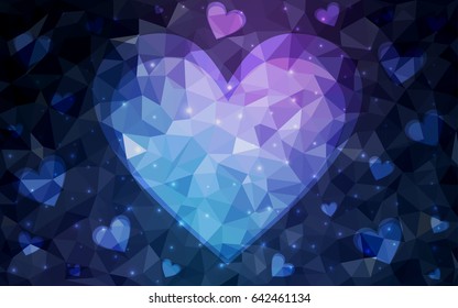 Dark Pink, Blue vector abstract Triangle Geometrical Heart on white polygonal background. Happy Valentine's Day Greeting Card. Stock template for your design.