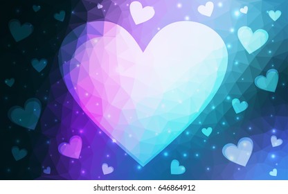 Dark Pink, Blue vector abstract glitter heart shape on white background in love concept for valentine's day with sweet and romantic moment. Polygonal design for your business.