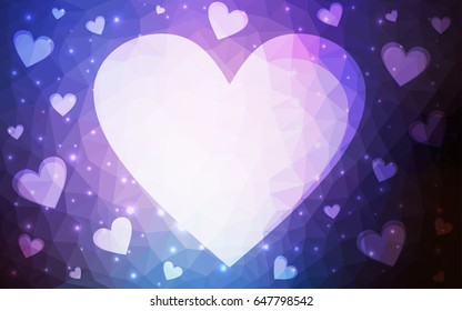 Dark Pink, Blue vector abstract glitter heart shape on white background in love concept for valentine's day with sweet and romantic moment. Polygonal design for your business.
