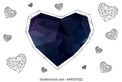 Dark Pink, Blue vector abstract glitter heart shape on white background in love concept for valentine's day with sweet and romantic moment. Polygonal design for your business.