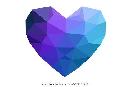 Dark Pink, Blue vector abstract glitter heart shape on white background in love concept for valentine's day with sweet and romantic moment. Polygonal design for your business.
