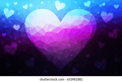 Dark Pink, Blue vector abstract Triangle Geometrical Heart on white polygonal background. Happy Valentine's Day Greeting Card. Stock template for your design.