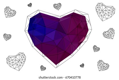 Dark Pink, Blue vector abstract glitter heart shape on white background in love concept for valentine's day with sweet and romantic moment. Polygonal design for your business.