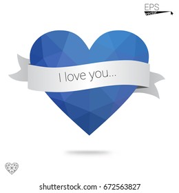 Dark Pink, Blue vector abstract glitter heart shape on white background in love concept for valentine's day with sweet and romantic moment. Polygonal design for your business.