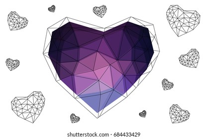 Dark Pink, Blue vector abstract glitter heart shape on white background in love concept for valentine's day with sweet and romantic moment. Polygonal design for your business.