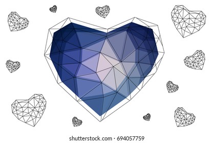 Dark Pink, Blue vector abstract glitter heart shape on white background in love concept for valentine's day with sweet and romantic moment. Polygonal design for your business.