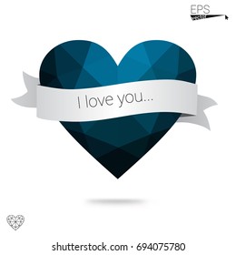 Dark Pink, Blue vector abstract glitter heart shape on white background in love concept for valentine's day with sweet and romantic moment. Polygonal design for your business.