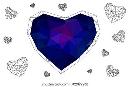 Dark Pink, Blue vector abstract glitter heart shape on white background in love concept for valentine's day with sweet and romantic moment. Polygonal design for your business.