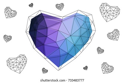 Dark Pink, Blue vector abstract glitter heart shape on white background in love concept for valentine's day with sweet and romantic moment. Polygonal design for your business.
