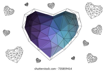 Dark Pink, Blue vector abstract glitter heart shape on white background in love concept for valentine's day with sweet and romantic moment. Polygonal design for your business.