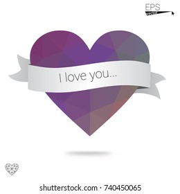 Dark Pink, Blue vector abstract glitter heart shape on white background in love concept for valentine's day with sweet and romantic moment. Polygonal design for your business.