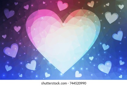 Dark Pink, Blue vector abstract Triangle Geometrical Heart on white polygonal background. Happy Valentine's Day Greeting Card. Stock template for your design.