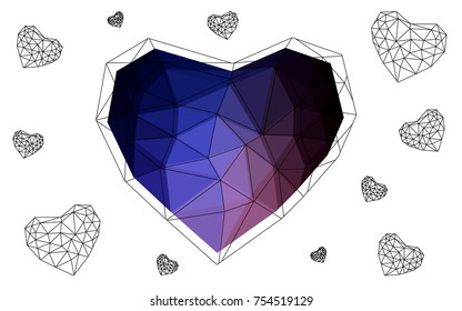 Dark Pink, Blue vector abstract Triangle Geometrical Heart on white polygonal background. Happy Valentine's Day Greeting Card. Stock template for your design.