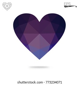 Dark Pink, Blue vector abstract Triangle Geometrical Heart on white polygonal background. Happy Valentine's Day Greeting Card. Stock template for your design.