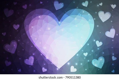 Dark Pink, Blue vector abstract glitter heart shape on white background in love concept for valentine's day with sweet and romantic moment. Polygonal design for your business.
