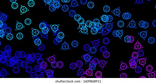 Dark Pink, Blue vector backdrop with mystery symbols. Abstract illustration with gothic gradient shapes. Simple base for your occult design.