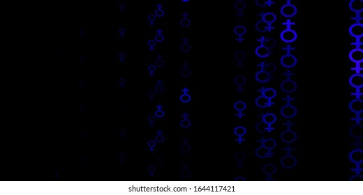 Dark Pink, Blue vector backdrop with woman's power symbols. Illustration with signs of women's strength and power. Background for International Women’s Day.